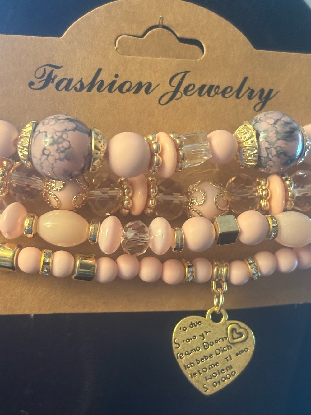 Fashion Jewelry Pink and Gold Beaded Bracelet Set